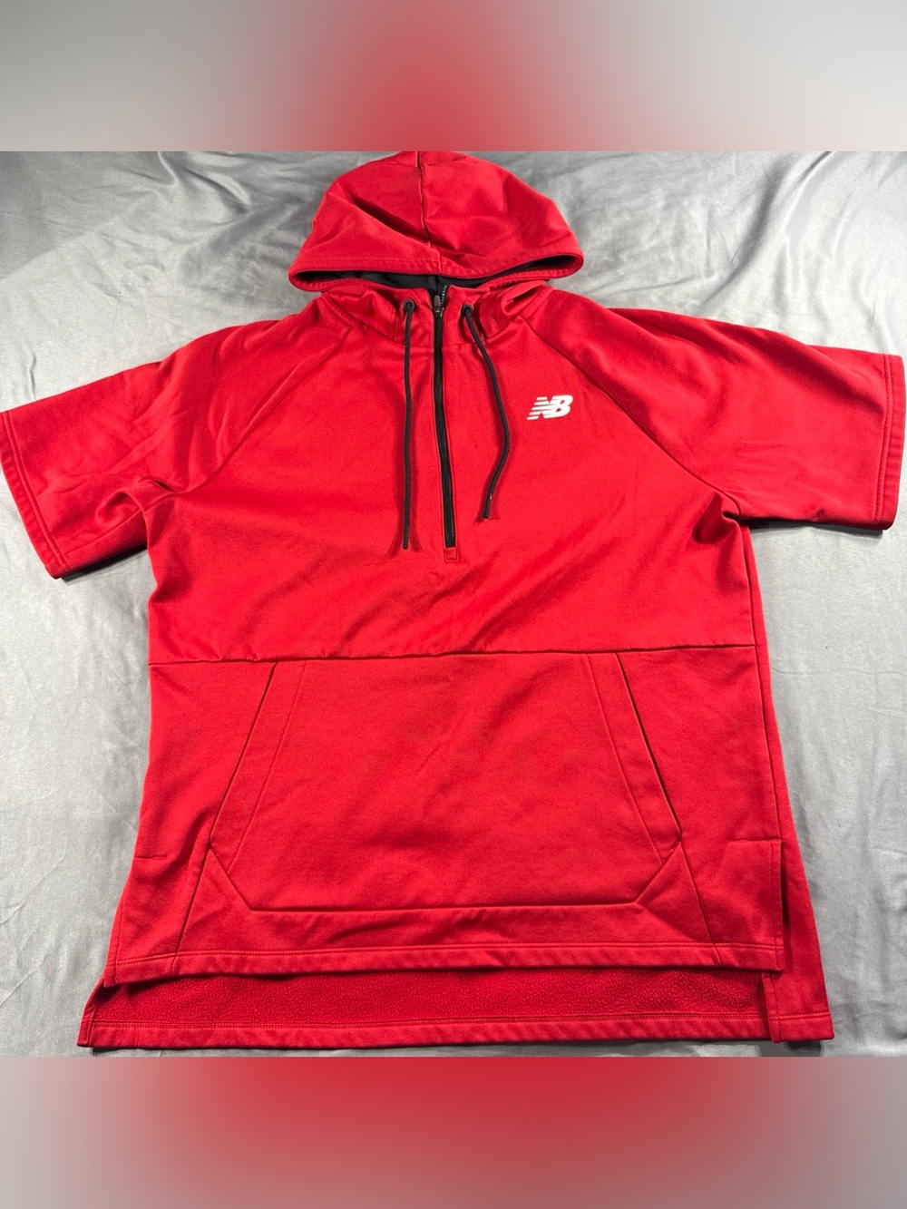 New Balance Red Half-Zip Pullover Ahort Sleeve Batting Hoodie with Logo
